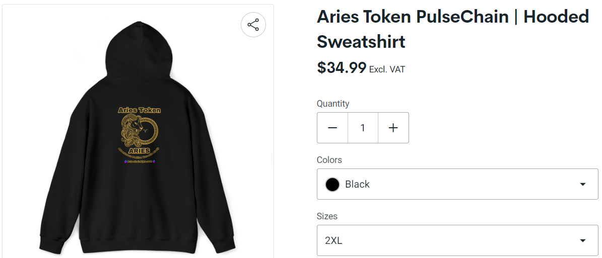 Aries Token PulseChain Hooded Sweatshirt